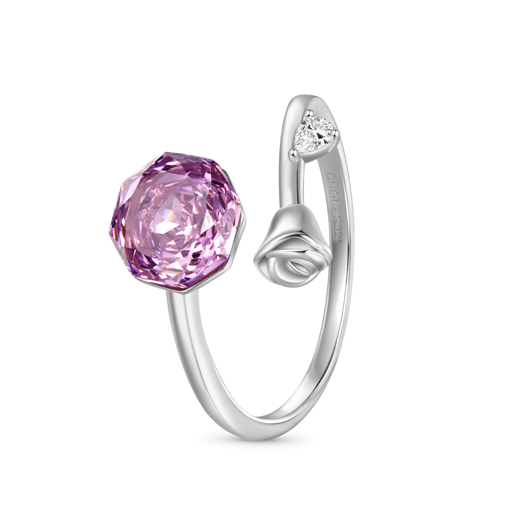 Gnoce Pink Rose Cut Zirconia Open Promise Ring_2
