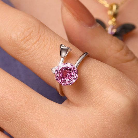 Gnoce Pink Rose Cut Open Promise Ring Platinum-plated Silver Blend_5