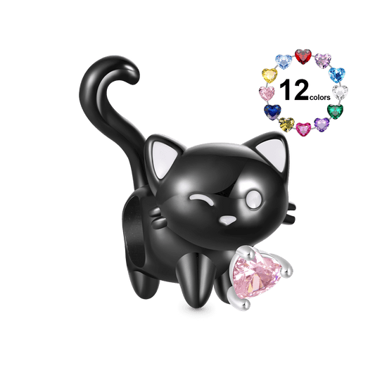 Gnoce Black Cat Heart Tail Birthstone Charm_1