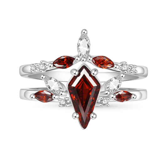 Gnoce Natural Red Garnet Kite Engagement Stackable Rings_1