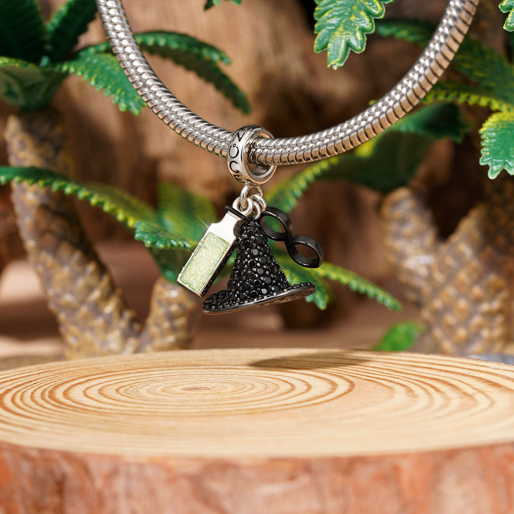 Gnoce Wicked Elphaba Black Hat & Glasses & Bottle Triple Pendant Dangle Charm_4