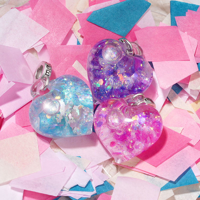 Gnoce Blue Glitter Heart Pendant Dangle Charm_3