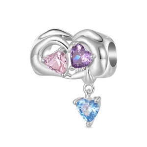 Gnoce Family of Three Holding Hands Birthstone Charm Platinum-plated Silver Blend_1