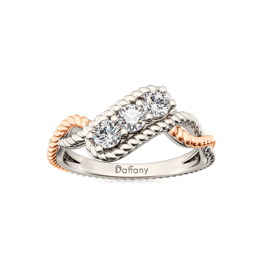 Gnoce Three Stone Twisted Ring Platinum-plated Silver Blend_1