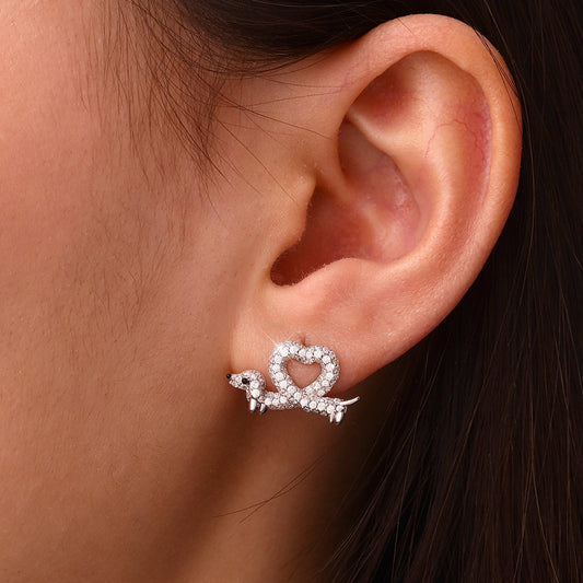 Gnoce Dachshund Heart Diamond Earrings Platinum-plated Silver Blend_5