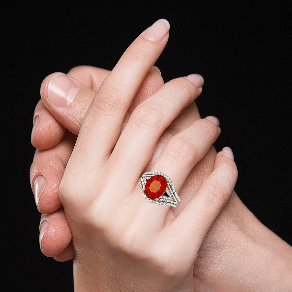 Gnoce Oval Ruby Wide Ring Platinum-plated Silver Blend_6