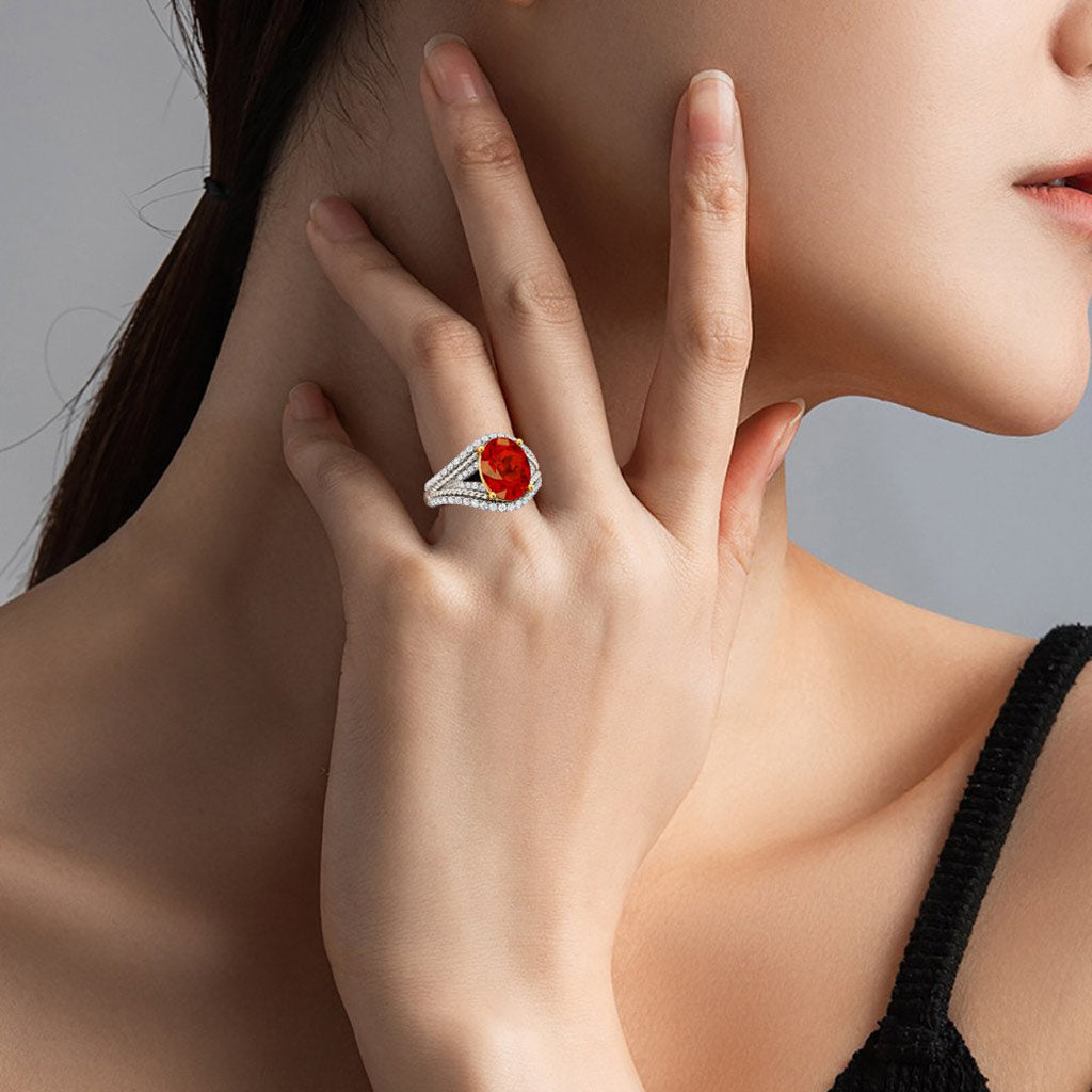 Gnoce Oval Ruby Wide Ring Platinum-plated Silver Blend_5