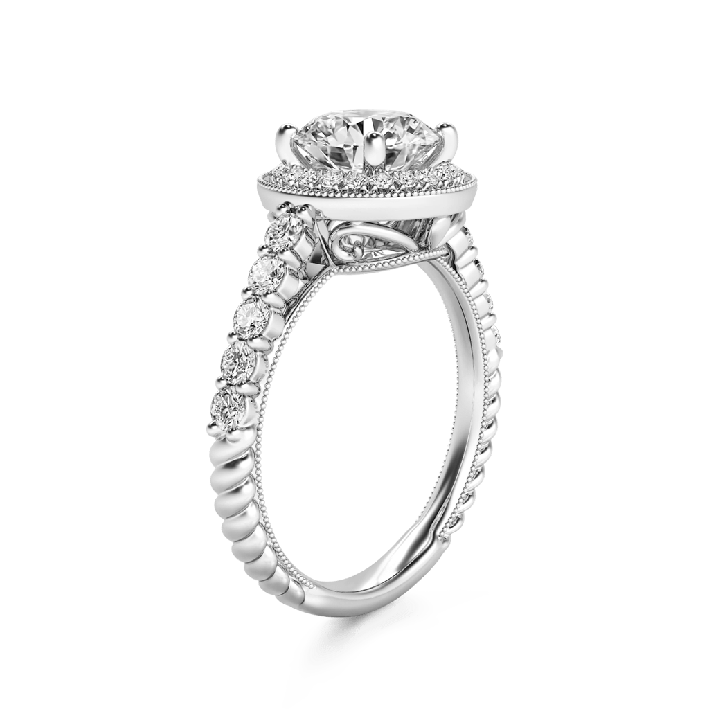 Gnoce Round Cut Halo Milgrain Ring Platinum-plated Silver Blend_4