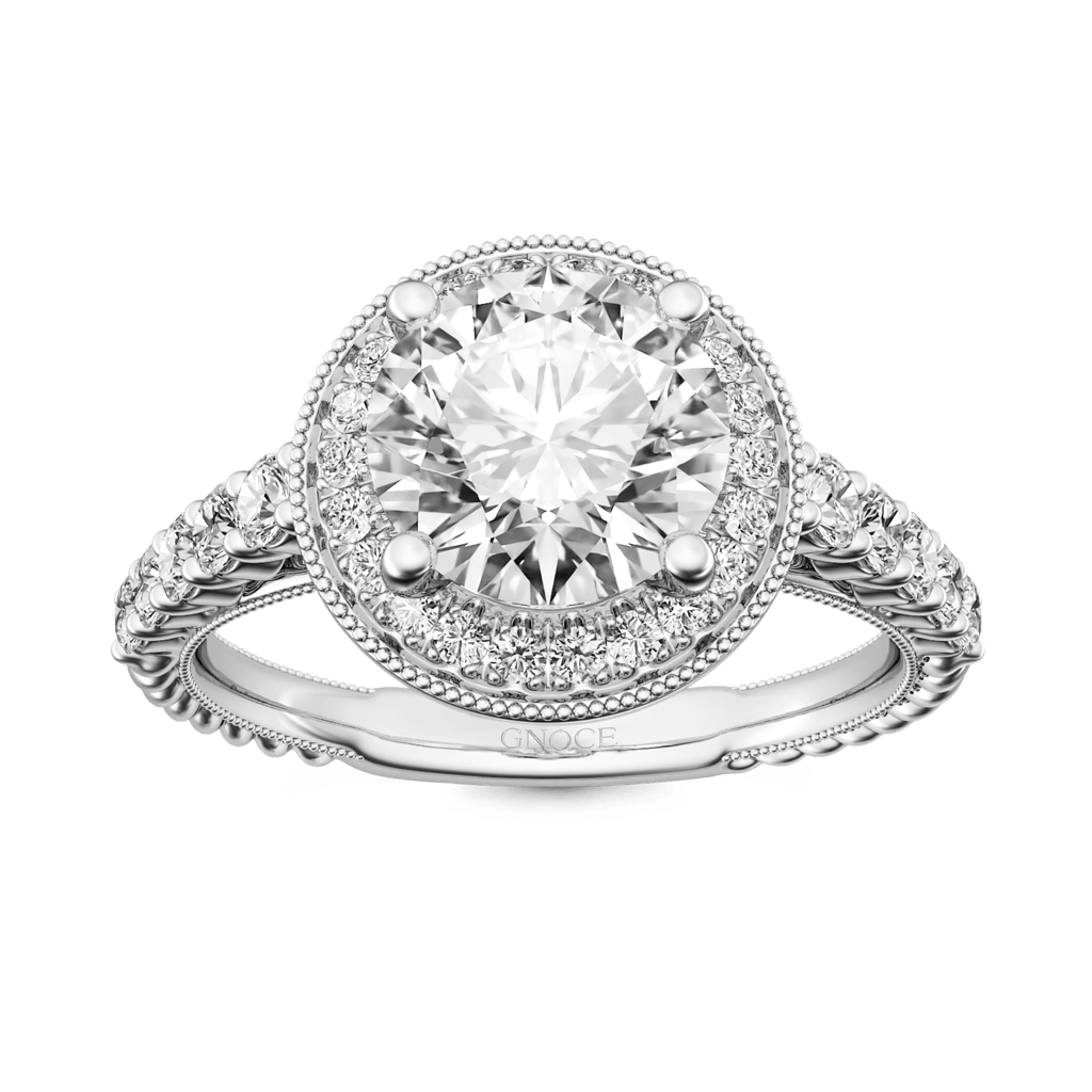 Gnoce Round Cut Halo Milgrain Ring Platinum-plated Silver Blend_1