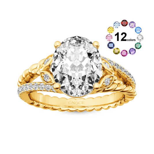 Gnoce Diamond Oval-cut Vintage Split Shank Engagement Birthstone Ring_1