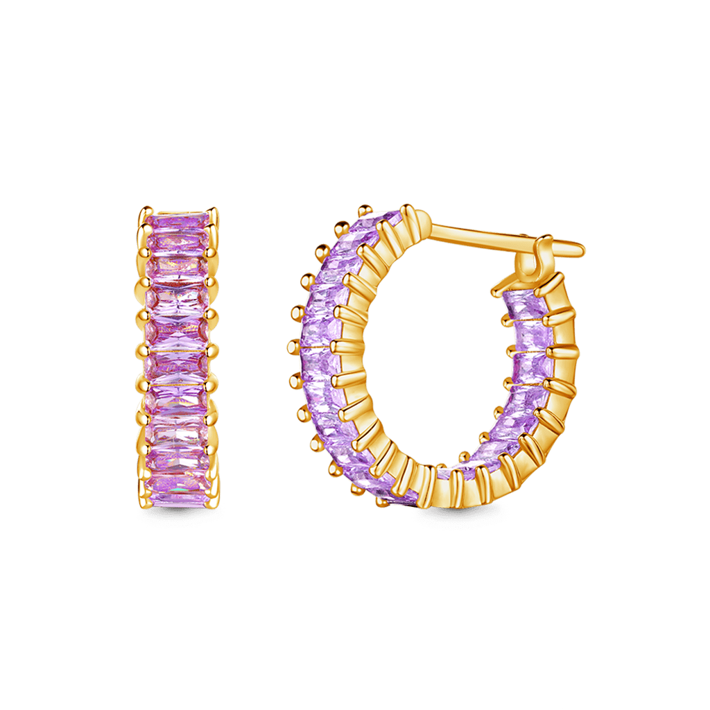 Gnoce Amethyst Baguette Cut Eternity Hoop Earrings_1