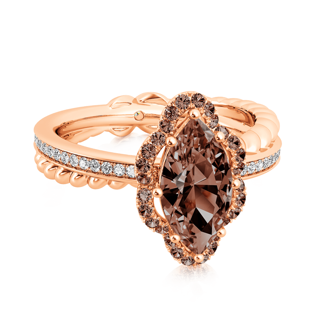 Gnoce Vintage Brown Marquise-Cut Halo Engagement Ring 18K Rose Gold Plating_3