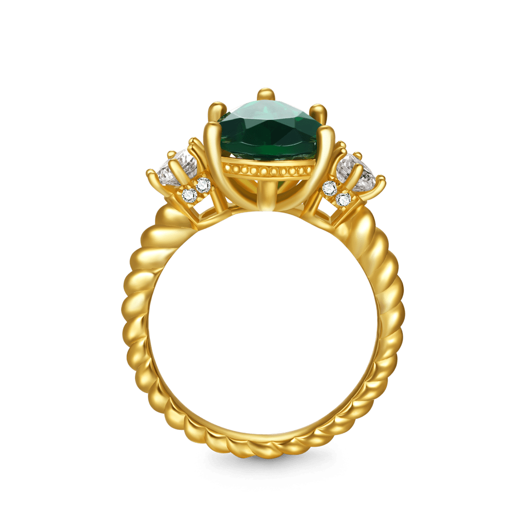 Gnoce Pear-cut Emerald Three-stone Ring_2