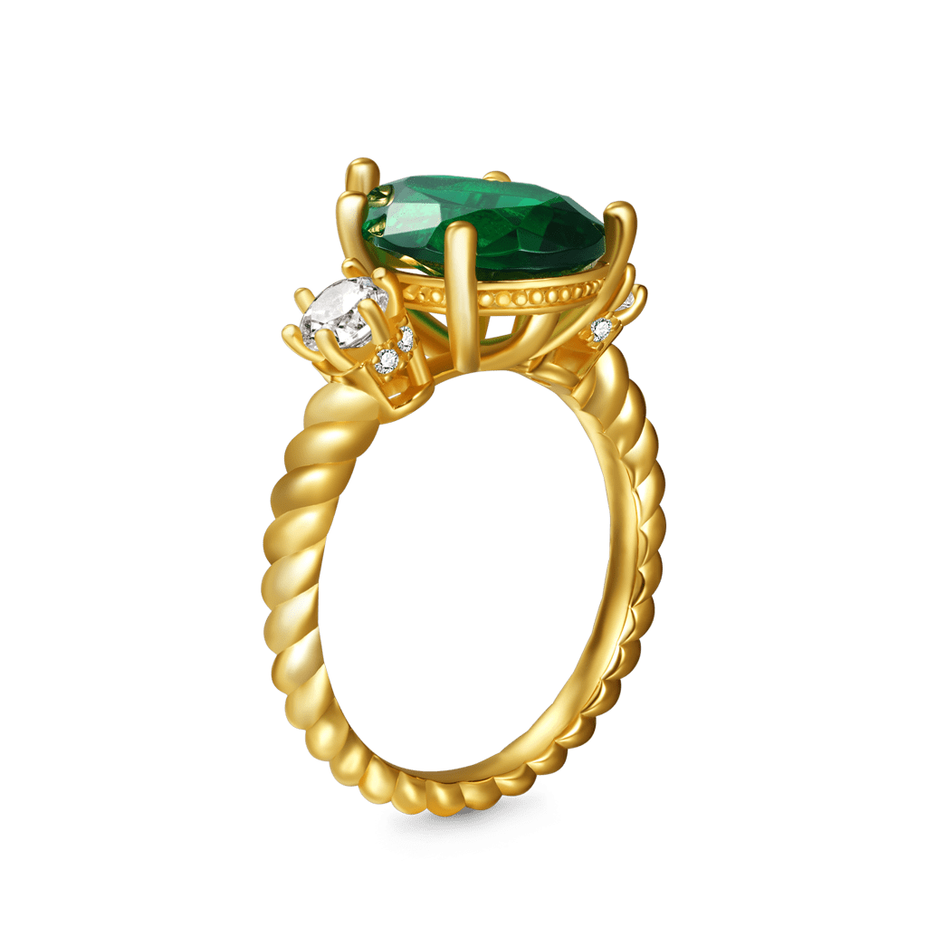 Gnoce Pear-cut Emerald Three-stone Ring_3
