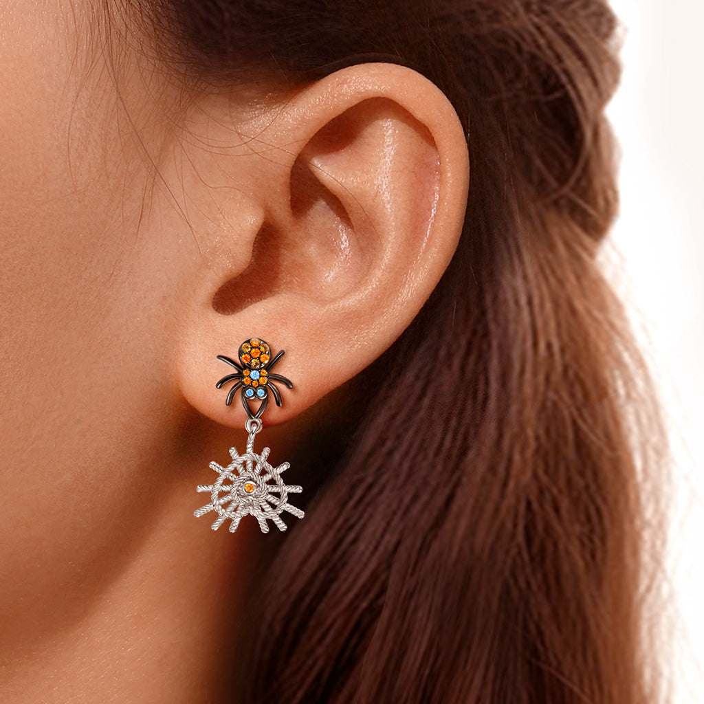 Gnoce Mismatched Spider Heart Net Earrings Platinum-plated Silver Blend_4