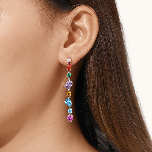 Gnoce Mixed Shape Multicolor Rainbow Earrings Platinum-plated Silver Blend_5
