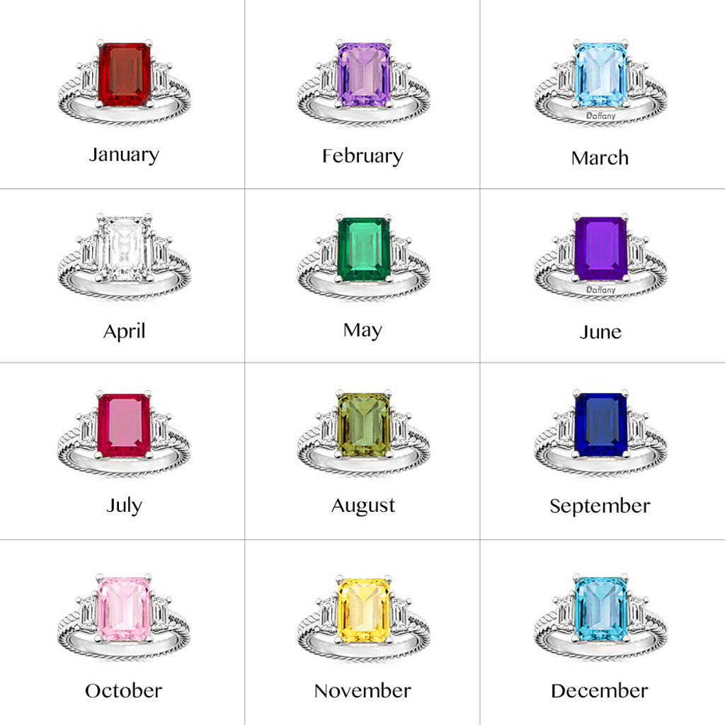 Gnoce Emerald-cut Three Stone Birthstone Engagement Ring_5