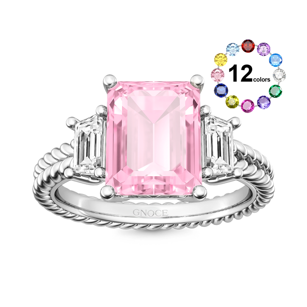 Gnoce Emerald-cut Three Stone Birthstone Engagement Ring_1