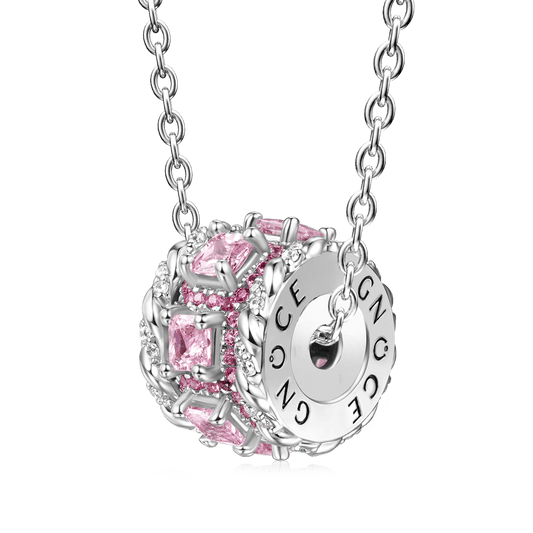 Gnoce Pink Stones Twisted Rope Drum Pendant Necklace_1