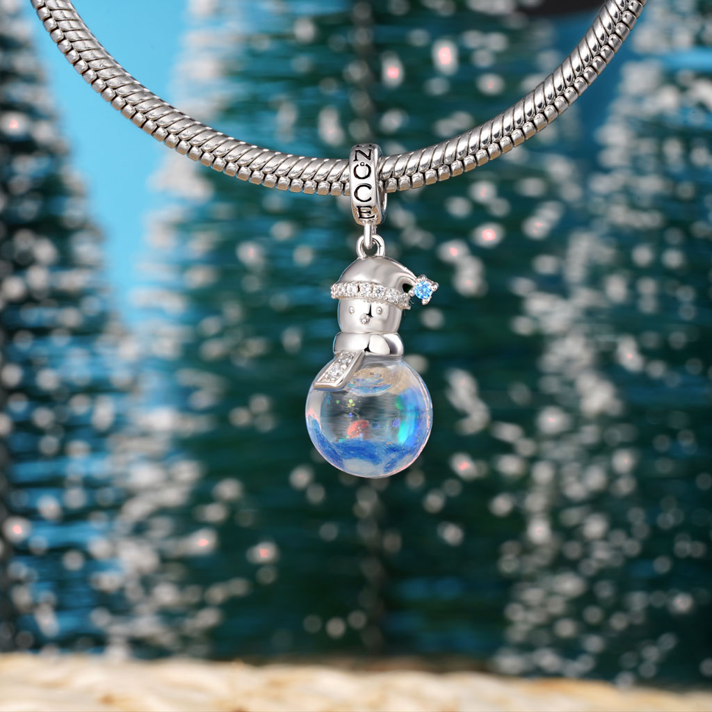 Gnoce Blue Snowflake Glitter Quicksand Snowman Pendant Dangle Charm_4
