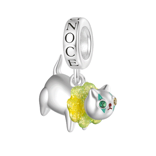 Gnoce Glow-in-the-Dark Clown Cat Pendant Dangle Charm Eyes Inlaid with Gemstones_1