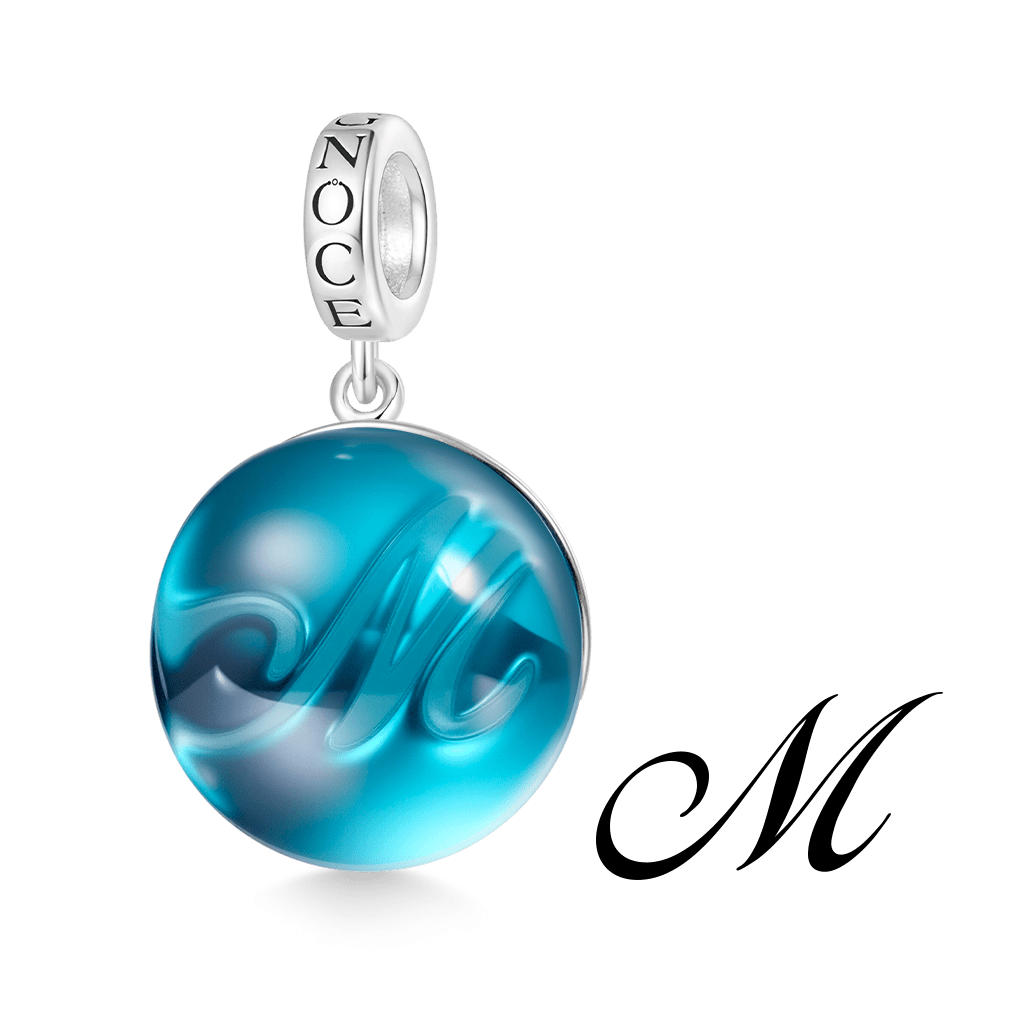 Gnoce Initial Letter Sea Glass Projection Pendant Dangle Charm_1