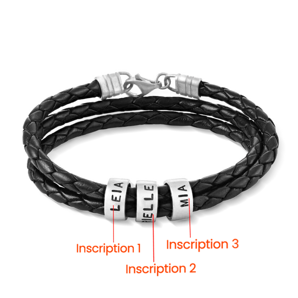Gnoce Hip-hop Braided Leather Magnetic Clasp Multi-layer Engravable Bracelet_4