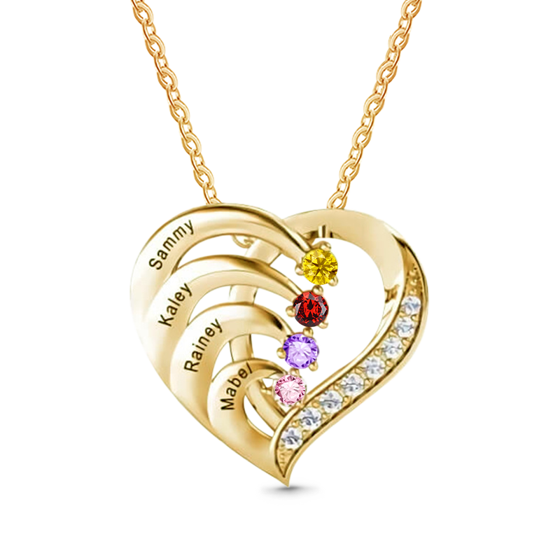 Gnoce Personalized Heart Necklace with 1-4 Birthstone and 1-4 Name_5
