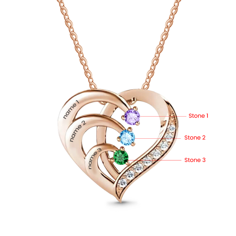 Gnoce Personalized Heart Necklace with 1-4 Birthstone and 1-4 Name_3