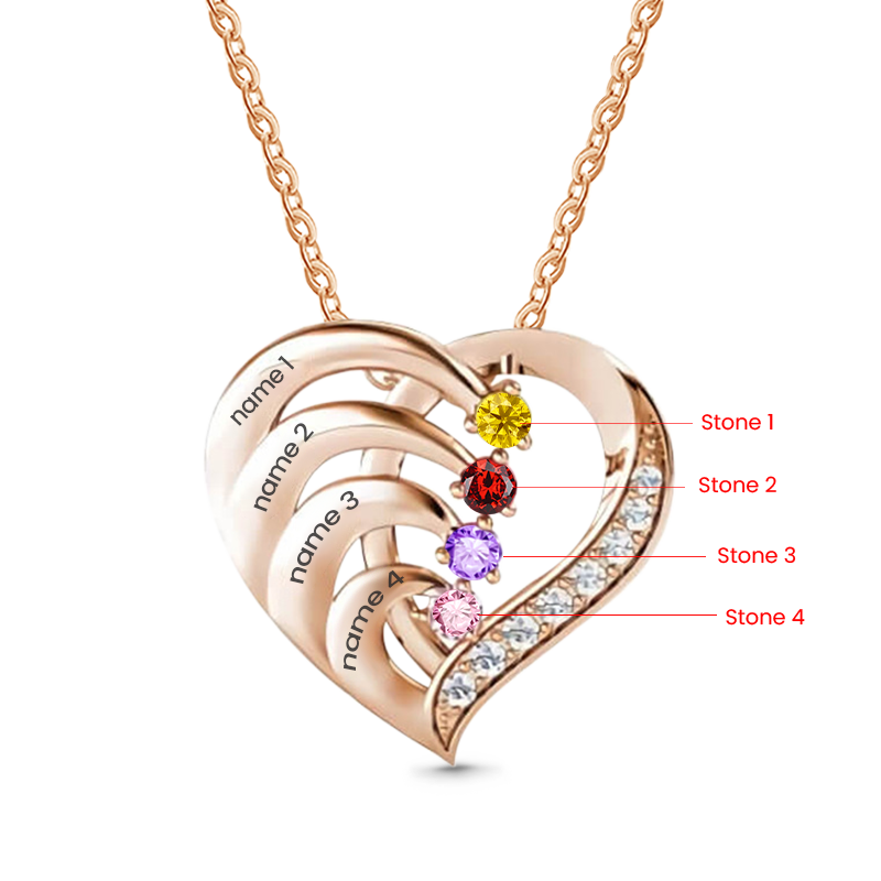 Gnoce Personalized Heart Necklace with 1-4 Birthstone and 1-4 Name_4