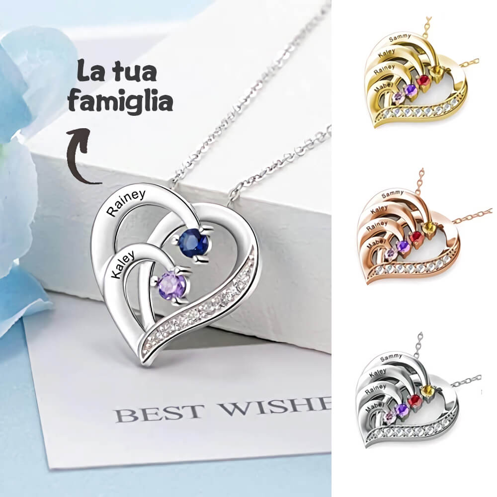 Gnoce Personalized Heart Necklace with 1-4 Birthstone and 1-4 Name_7