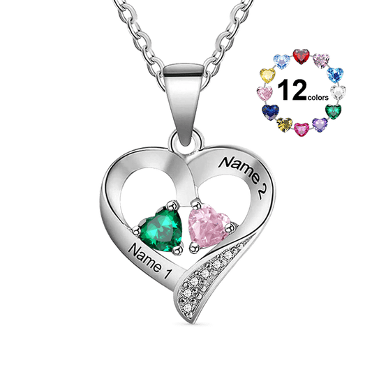 Gnoce Double Heart Engravable Birthstone Diamonds Necklace_1