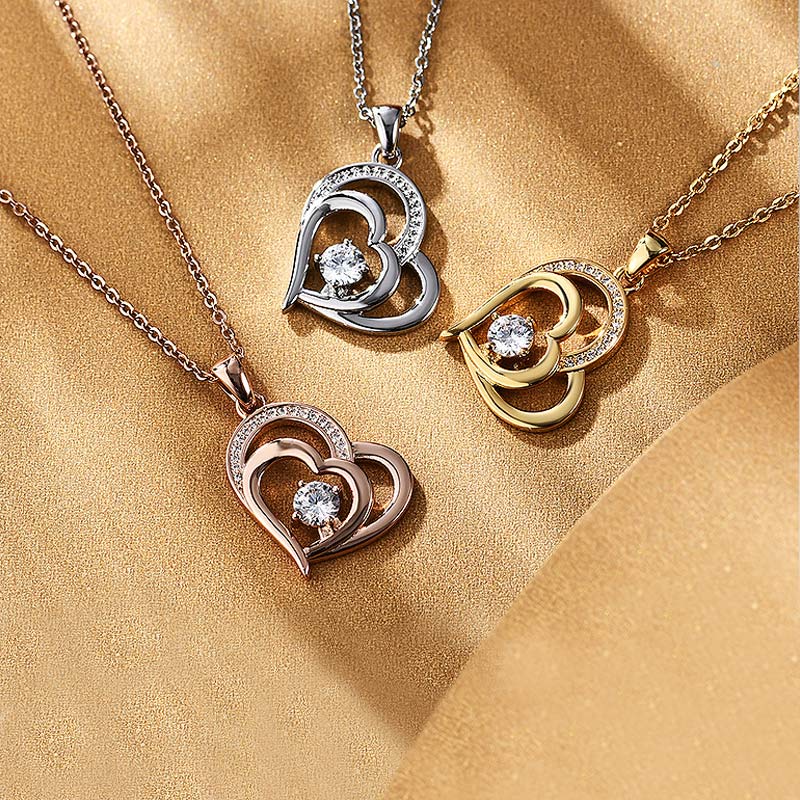 Gnoce Simple Double Love Heart Birthstone Necklace_4