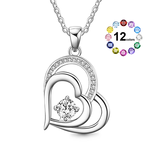 Gnoce Simple Double Love Heart Birthstone Necklace_1