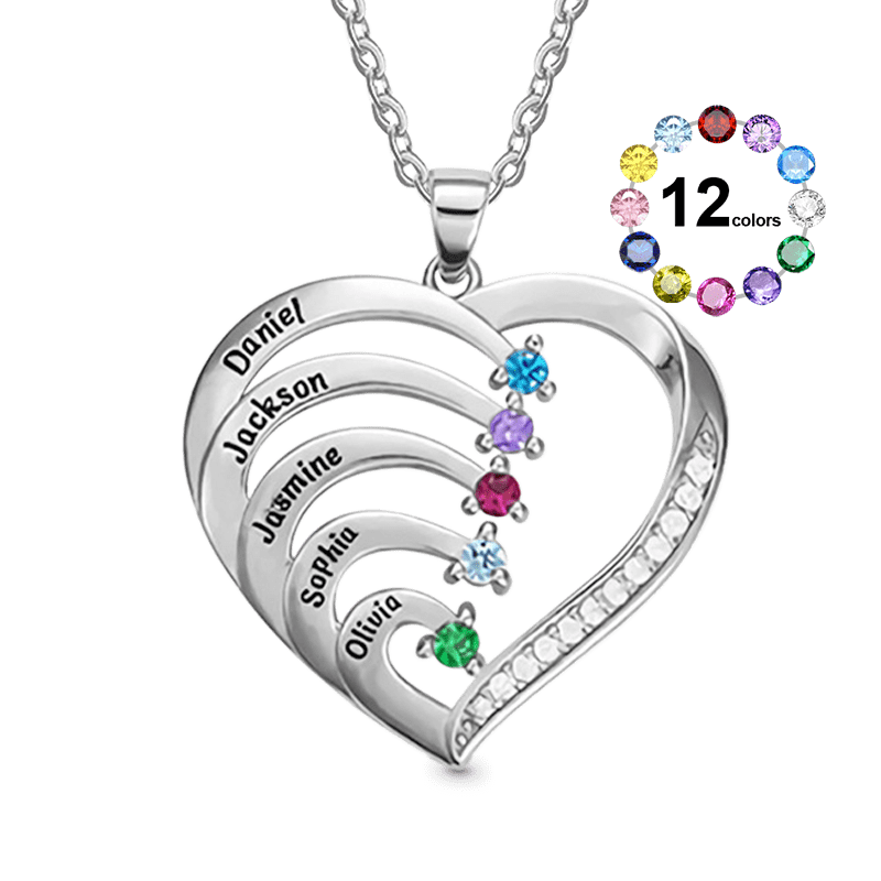 Gnoce Creative Three-color DIY Heart Necklace with 1-6 Birthstones_1