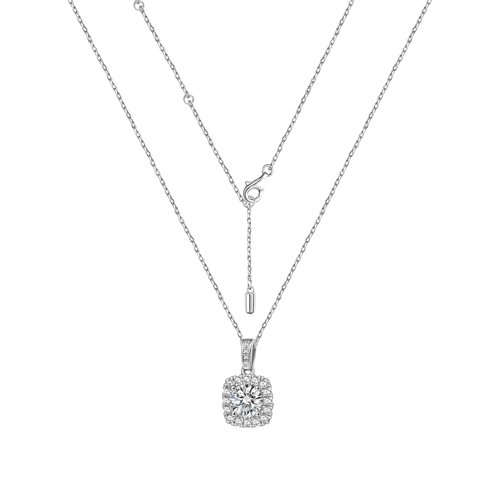 Gnoce Cushion Halo Moissanite Necklace Platinum-plated Silver Blend_2