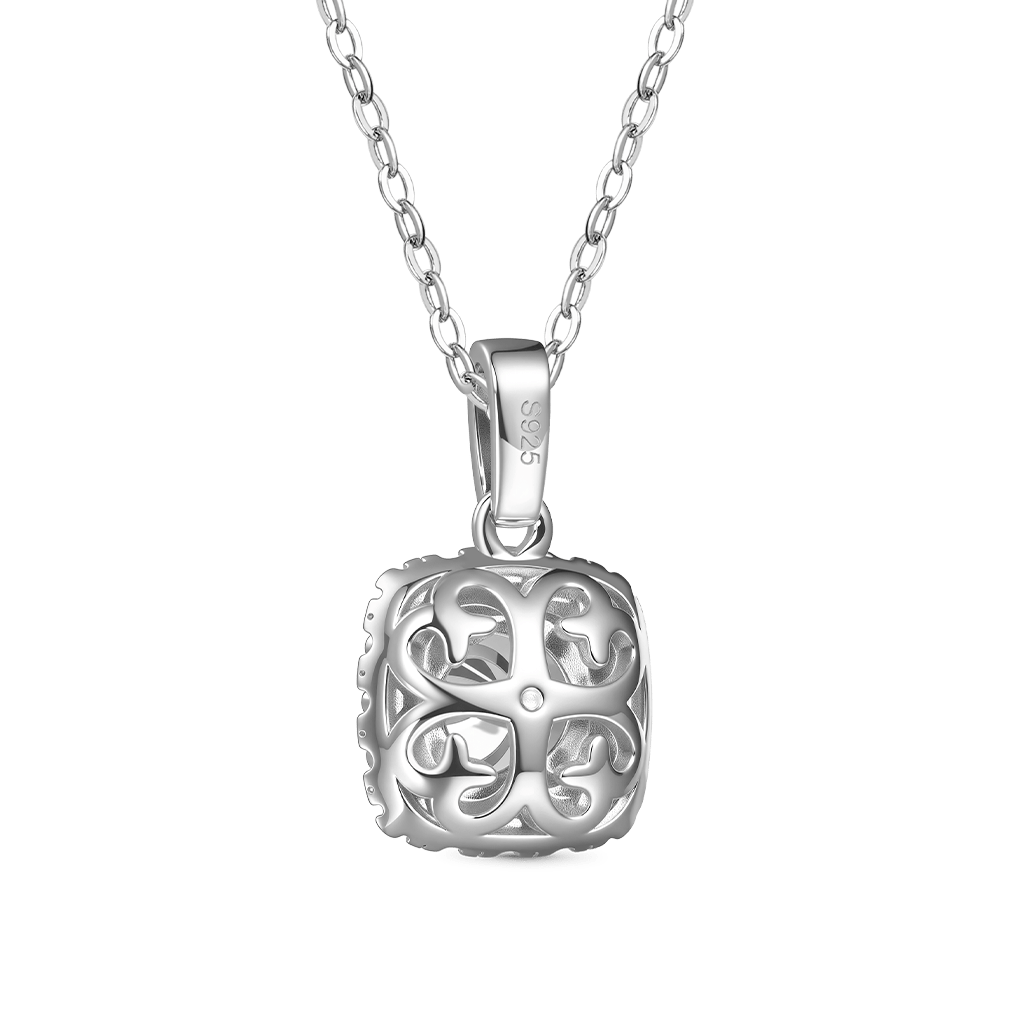 Gnoce Cushion Halo Moissanite Necklace Platinum-plated Silver Blend_3