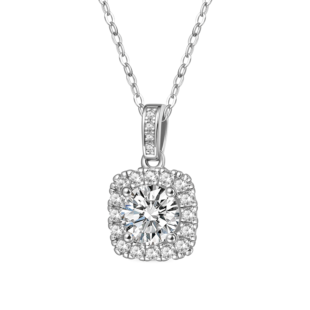 Gnoce Cushion Halo Moissanite Necklace Platinum-plated Silver Blend_1
