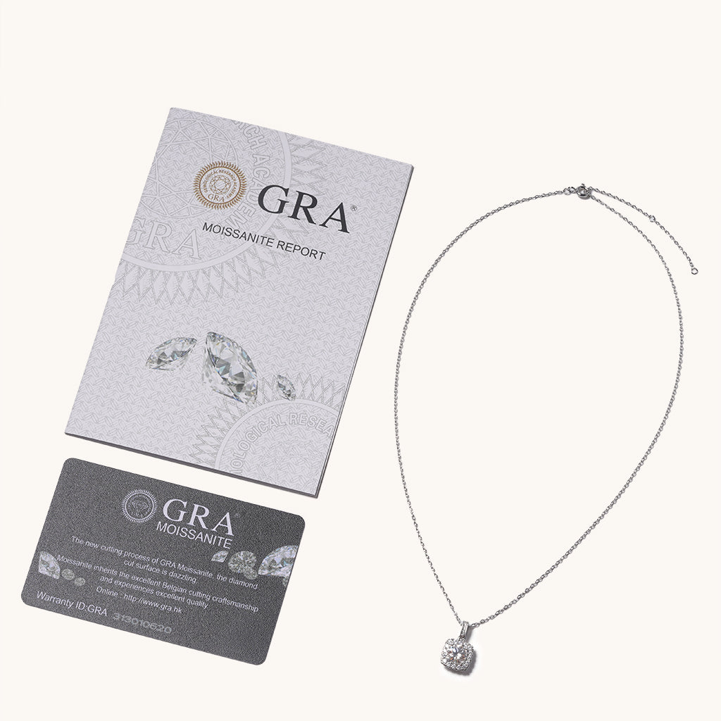 Gnoce Cushion Halo Moissanite Necklace Platinum-plated Silver Blend_4