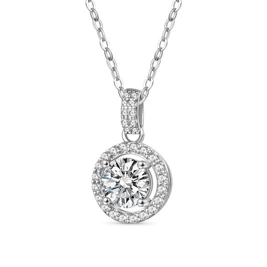 Gnoce Round Cut Rubover 925S & VVS Moissanite With Hidden Halo Necklace_1