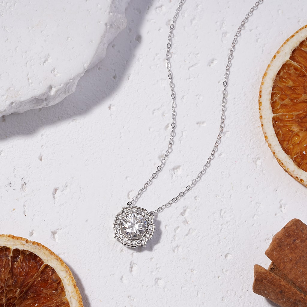 Gnoce 925S & VVS Round Center Moissanite 1CT Pendant Necklace_4