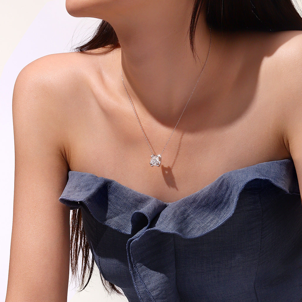 Gnoce Shiny 3CT Round VVS Moissanite Solitaire Necklace_5