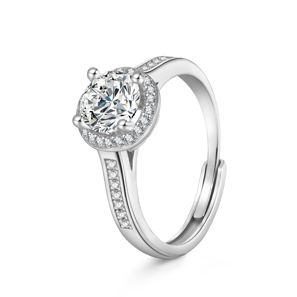 Gnoce Shiny Round Halo 925S & VVS Moissanite Engagement Ring_2