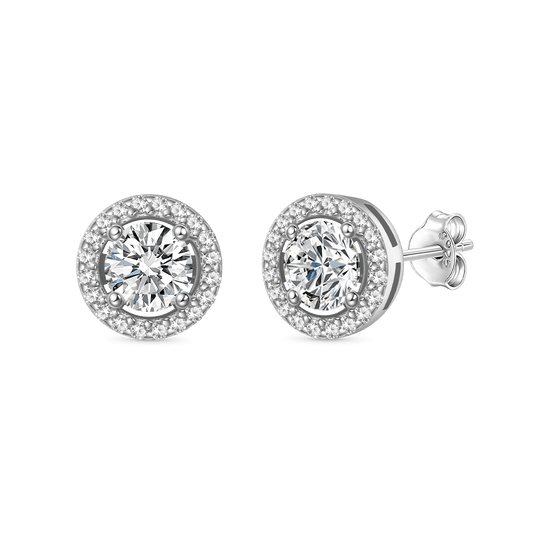Gnoce Round Cut Rubover 925S & VVS Moissanite With Hidden Halo Stud Earrings_1