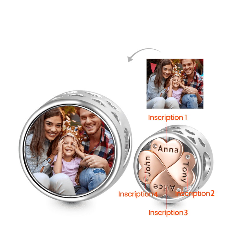 Gnoce Lucky Clover Family Love Photo Charm Platinum-plated Silver Blend_4