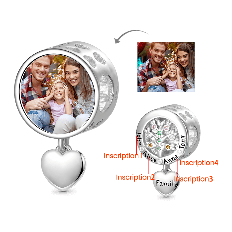 Gnoce Family Tree Engravable Photo Charm Platinum-plated Silver Blend_2