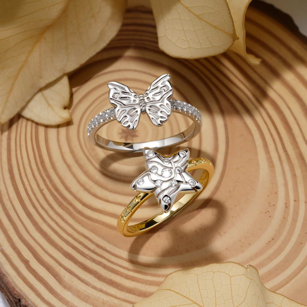 Gnoce Butterfly Diamond Ring Platinum-plated Silver Blend_3