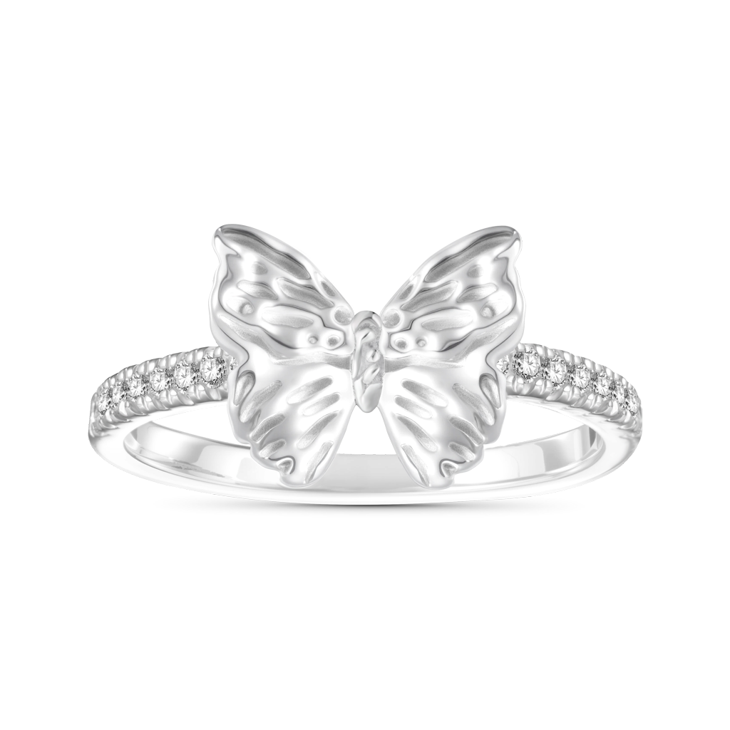 Gnoce Butterfly Diamond Ring Platinum-plated Silver Blend_1