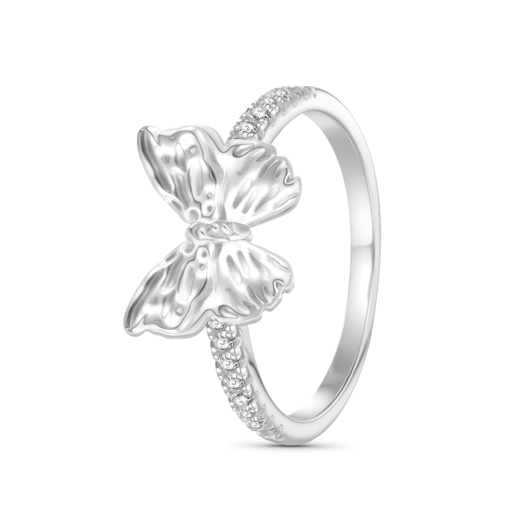 Gnoce Butterfly Diamond Ring Platinum-plated Silver Blend_2