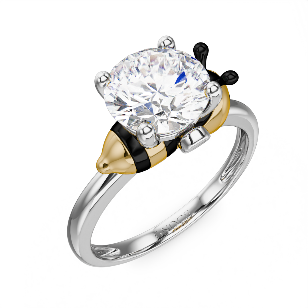 Gnoce Bee Embraces Moissanite Round Cut Ring_3